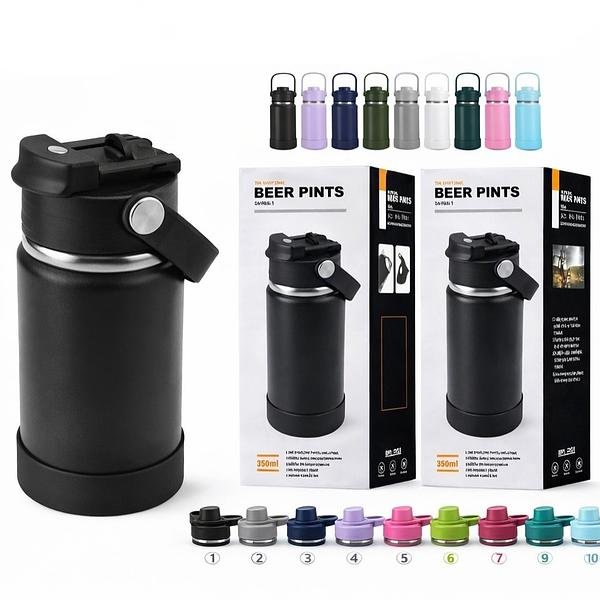350ML - GARRAFA TERMICA COM 2 BICOS E BASE DE SILICONE -SEM LOGO - Imagem 2