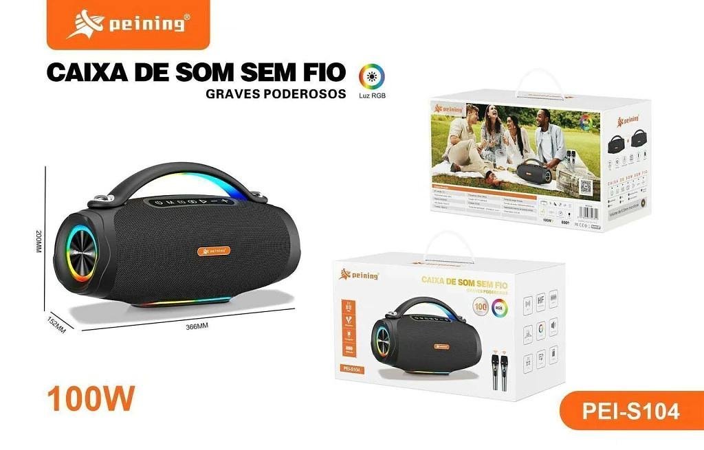 PEINING - CAIXA DE SOM BT 100W DE POTENCIA RGB COM ALÇA - PEI-S104 - Imagem 3