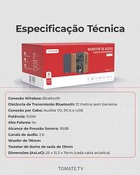 TOMATE - CAIXA DE SOM 100W ATIVA MONITOR BLUETOOTH ÓPTICO - MTS-2026 - Imagem 4
