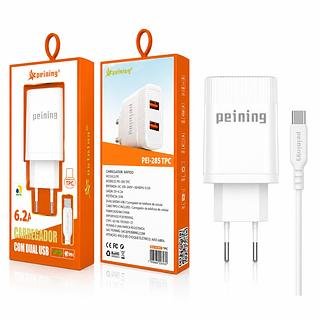 PENING - CARREGADOR TURBO 6.2A DUAL USB + CABO TIPO-C