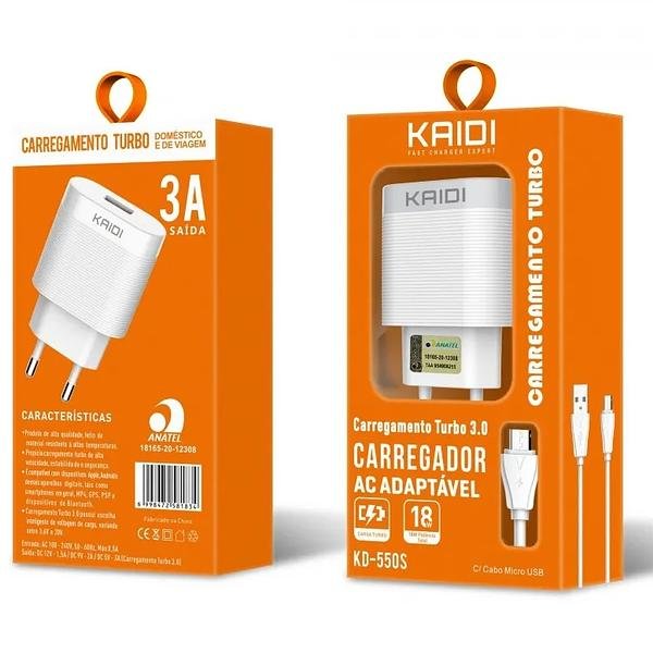 KAIDI - CARREGADOR TURBO 3A 18W V8 - Imagem 2