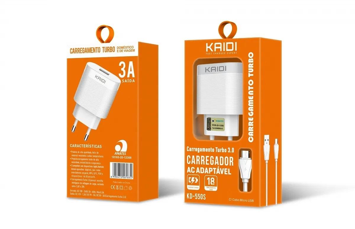 KAIDI - CARREGADOR TURBO 3A 18W V8 - Imagem 3