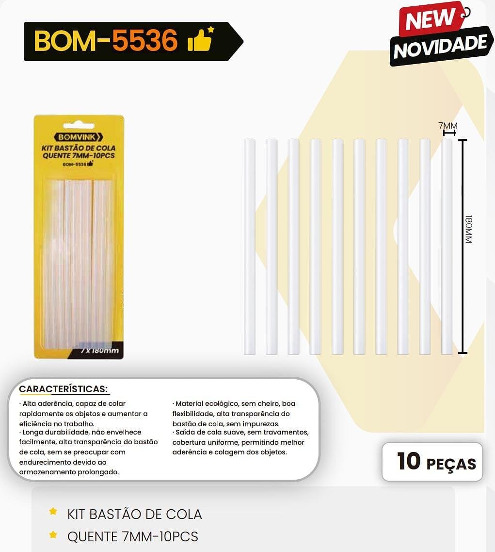 BOMVINK - KIT DE BASTAO DE COLA QUENTE COM 10 PEÇAS 7 a 10mm - BOM-5536 - Imagem 3