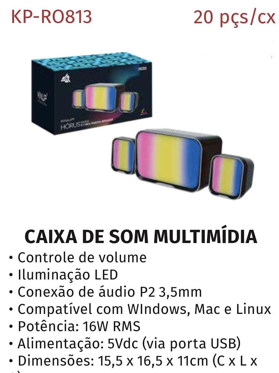 HORUS - CAIXA DE SOM MULTIMIDIA 16W - KP-RO813 - Imagem 3