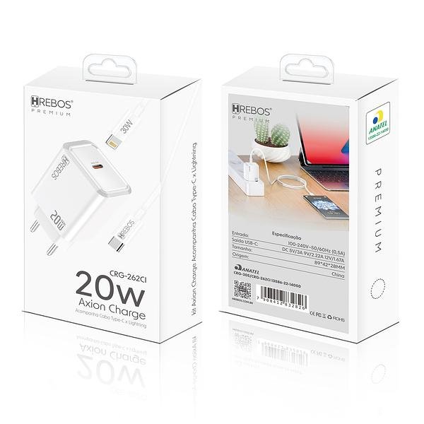 CARREGADOR AXION CHARGE + CABO LIGTHNING/TC 20W - Imagem 2