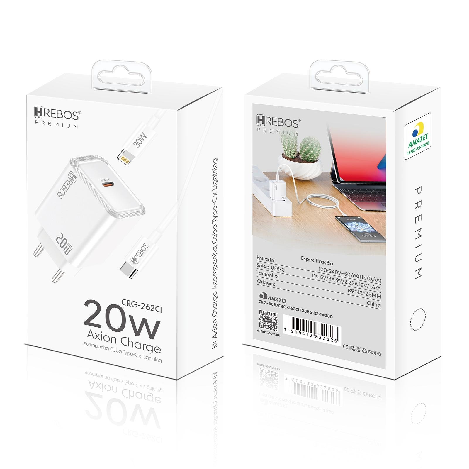 CARREGADOR AXION CHARGE + CABO LIGTHNING/TC 20W - Imagem 5