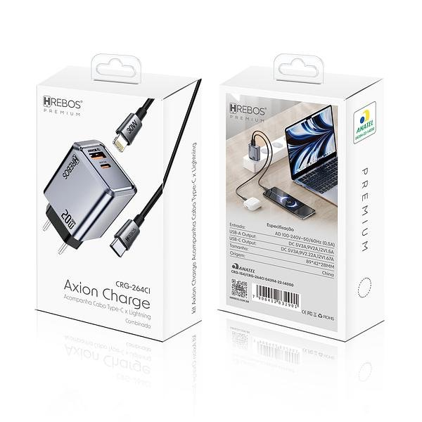 HREBOS - CARREGADOR 20W + CABO TYPE-C + LIGHTNING - Imagem 2