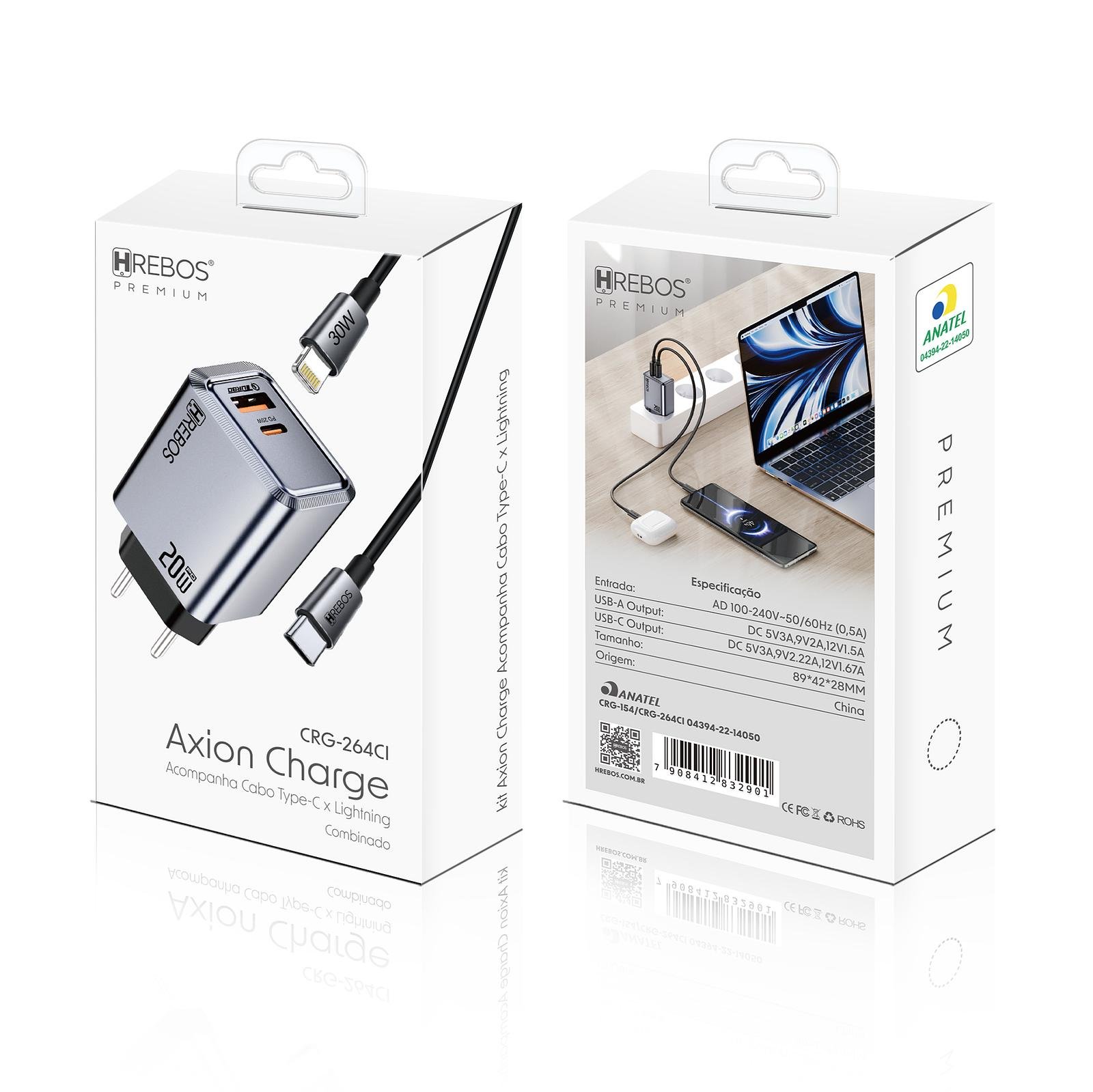 HREBOS - CARREGADOR 20W + CABO TYPE-C + LIGHTNING - Imagem 5