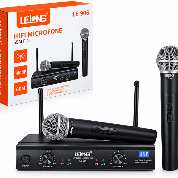 LELONG - MICROFONE DUPLO SEM FIO - LE-906 - Imagem 2