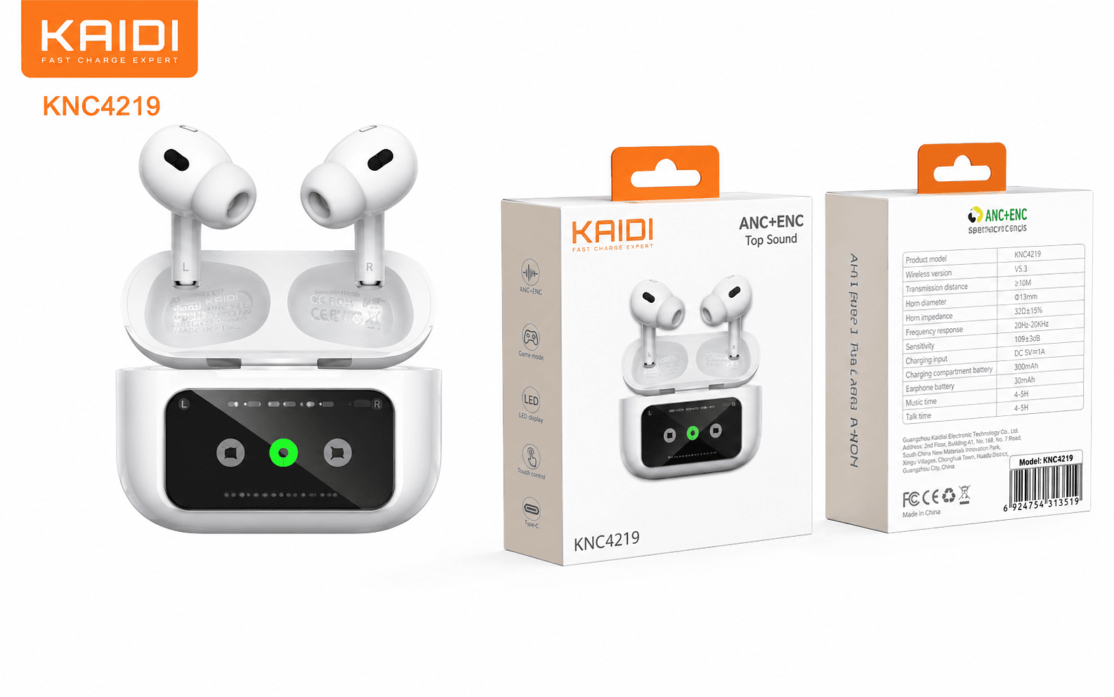 KAIDI - FONE BLUETOOTH TWS COM TELA TOUCH - KD-7219 - Imagem 3