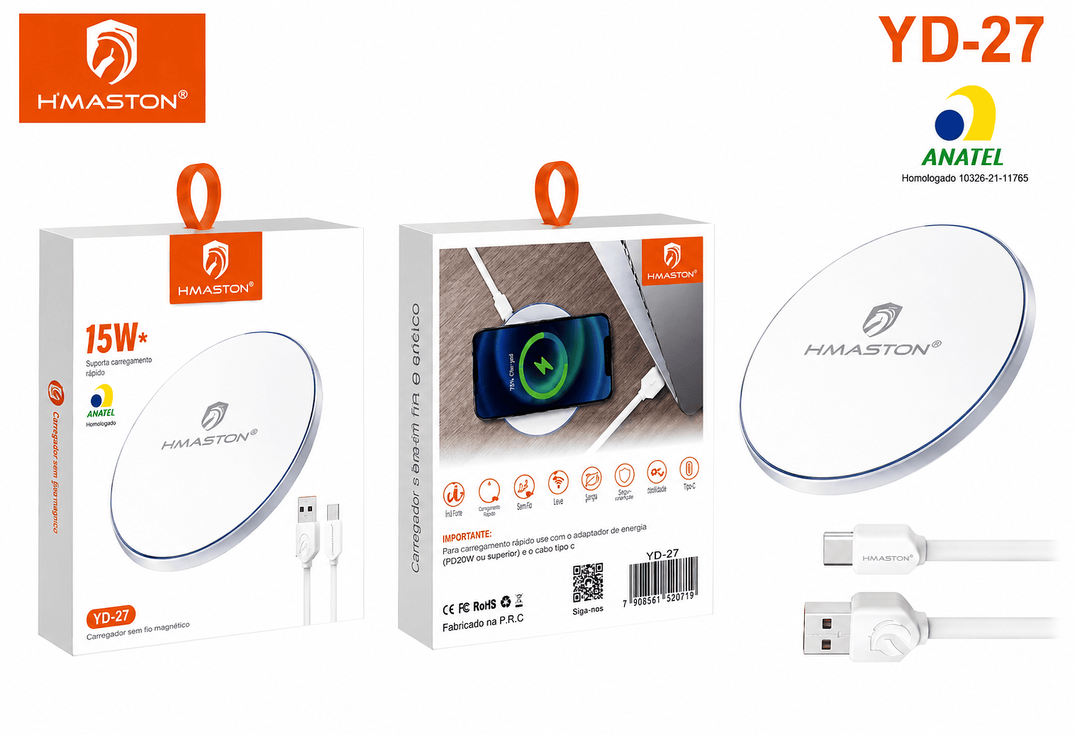 HMASTON - CARREGADOR SEM FIO MAGNETICO YD-27 - Imagem 3