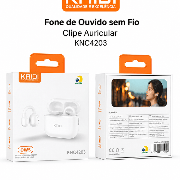 KAIDI - FONE DE OUVIDO SEM FIO OWS BLUETOOTH CLIPE AURICULAR - Imagem 2