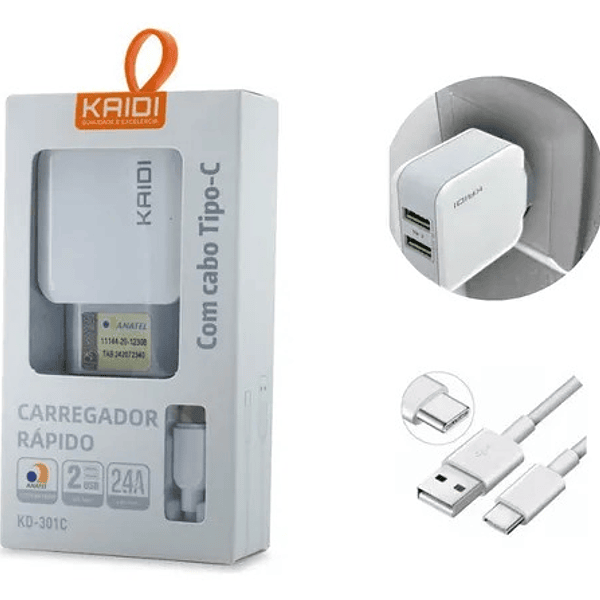 KAIDI - CARREGADOR DE TOMADA 12W 2.4A TC - Imagem 2