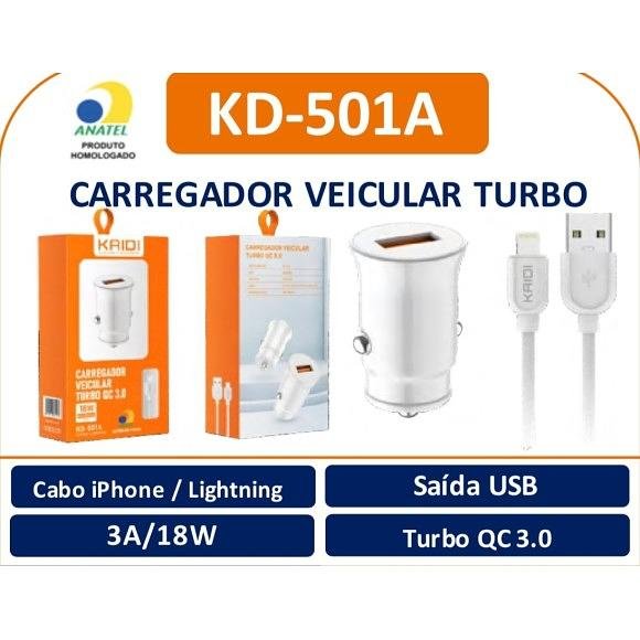 CARREGADOR VEICULAR KAIDI CARRO iOS - 501A - Imagem 6