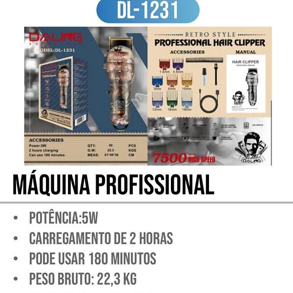DALING - MAQUINA PROFISSIONAL RETRO STYLE PROFESSIONAL HAIR CLIPPER DL-1231 - Imagem 2
