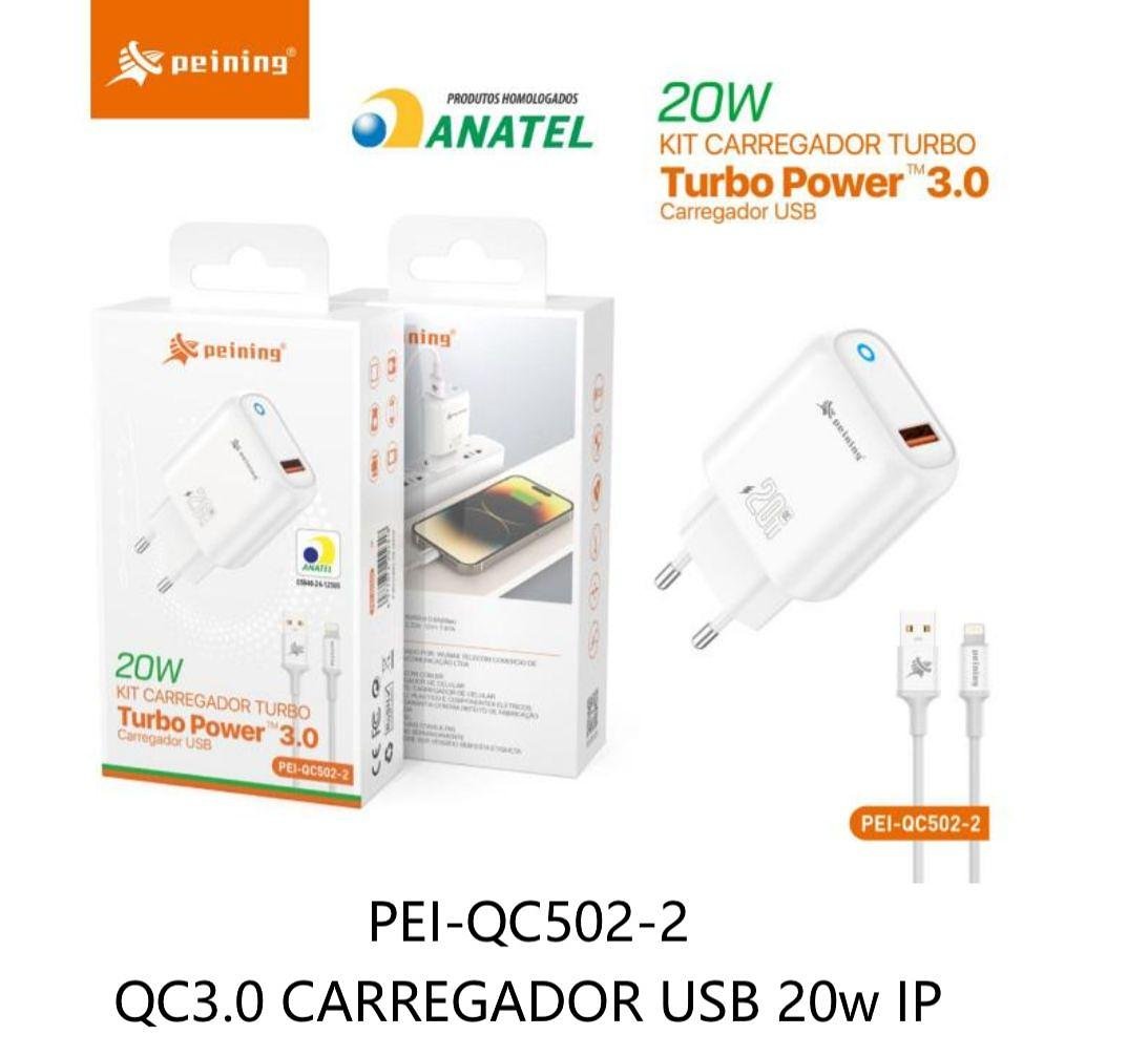 PEINING - CARREGADOR TURBO POWER 3.0 20W IOS - PEI-QC502-2 - Imagem 3