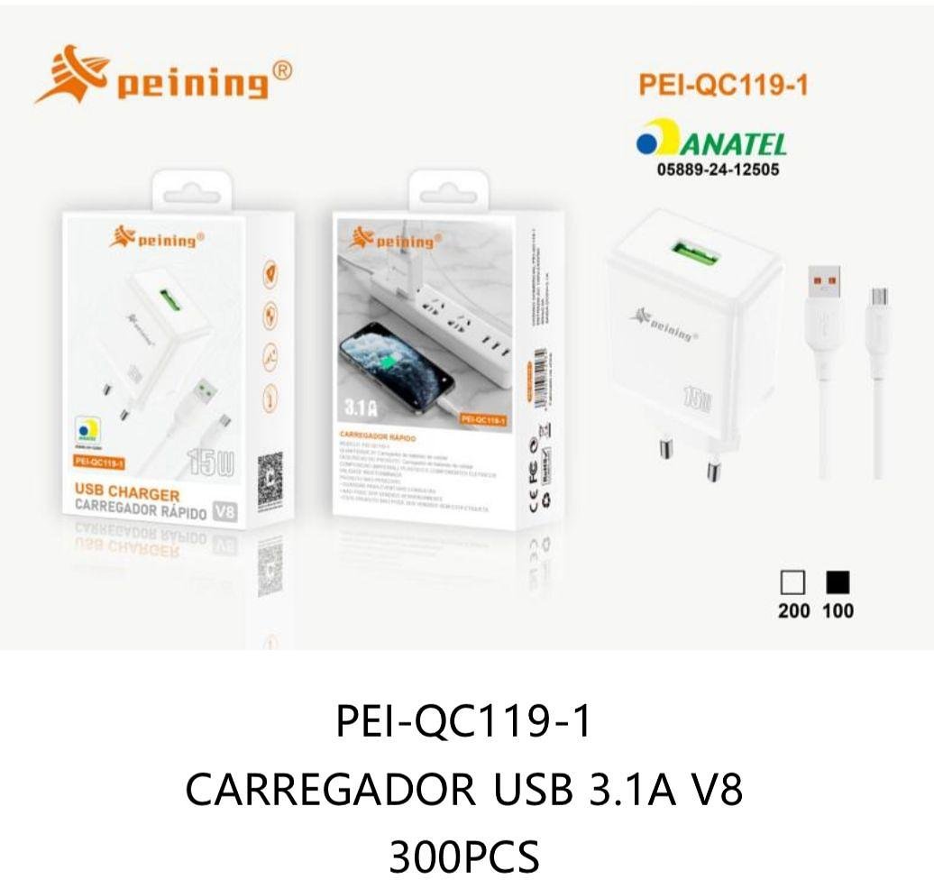 PEINING - CARREGADOR COMPLETO 15W RAPIDO V8 - Imagem 3