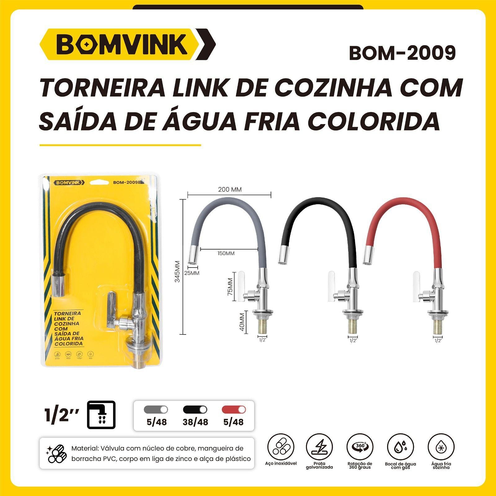BOMVINK - TORNEIRA FLEXIVEL DE COZINHA COLORIDA COM SAIDA DE BANCADA - Imagem 3