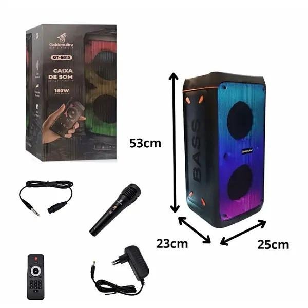 GOLDEN ULTRA - CAIXA DE SOM COM MICROFONE 160W ALTO FALANTE 8" - GT-6815 - Imagem 3