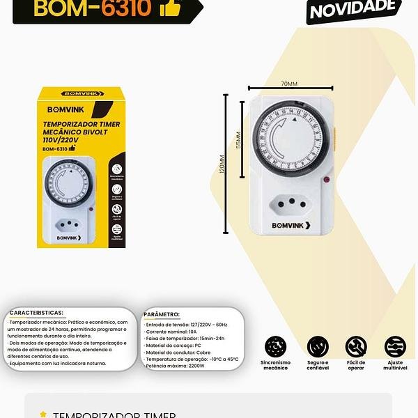BOMVINK - TEMPORIZADOR TIMER MECANICO BIVOLT - BOM-6310 - Imagem 2