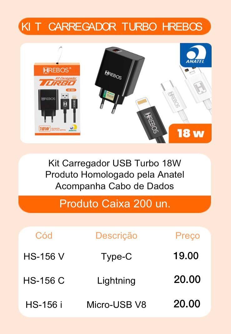 HREBOS - CARREGADOR 18W TURBO V8 - HS-156V - Imagem 8