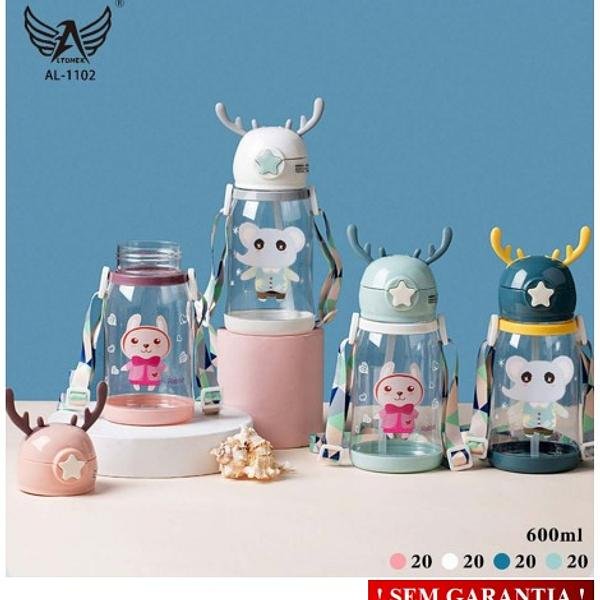 GARRAFA DE AGUA PLASTICA INFANTIL ORELHA DE ALCE/UNICORNIO - SEM GARANTIA - Imagem 2