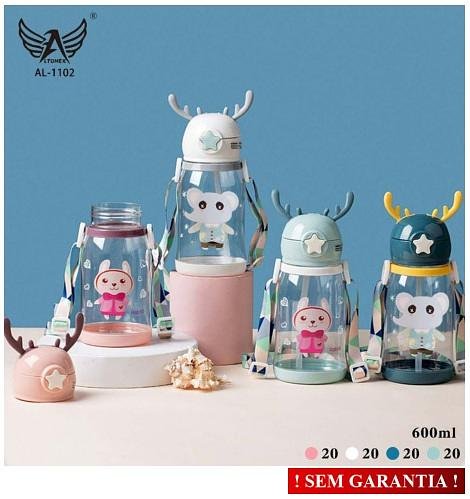 GARRAFA DE AGUA PLASTICA INFANTIL ORELHA DE ALCE/UNICORNIO - SEM GARANTIA - Imagem 3